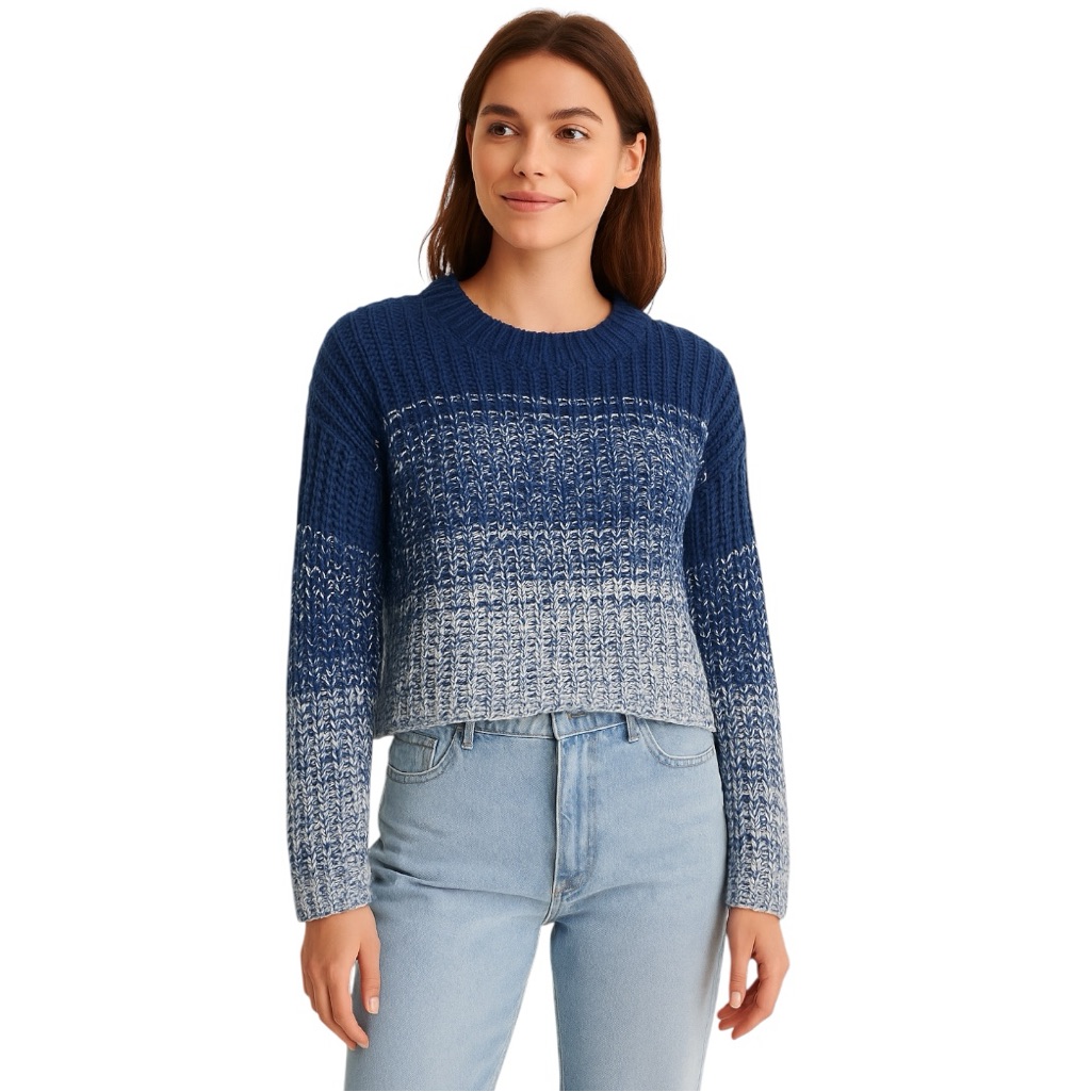 525 Ombr Knit Sweater Women's Size S Dark Blue Multi Crewneck Pullover